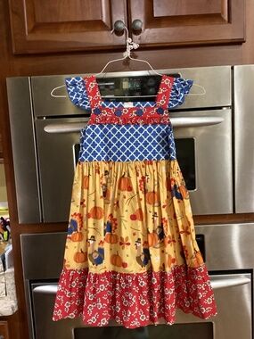Eleanor Rose Twirl dress Fall Thanksgiving Turkey Pumpkins